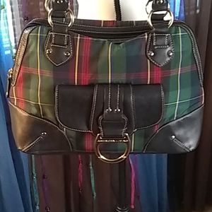 Shoulder Bag/Satchel, Green/Red Plaid